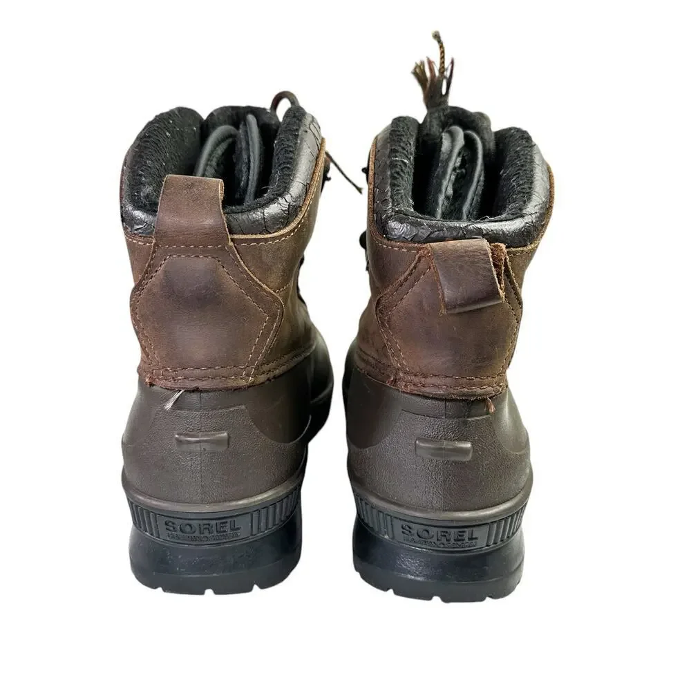 Sorel Kaufman Brown Leather Short Ankle Winter Felt Liner Boots Women 10